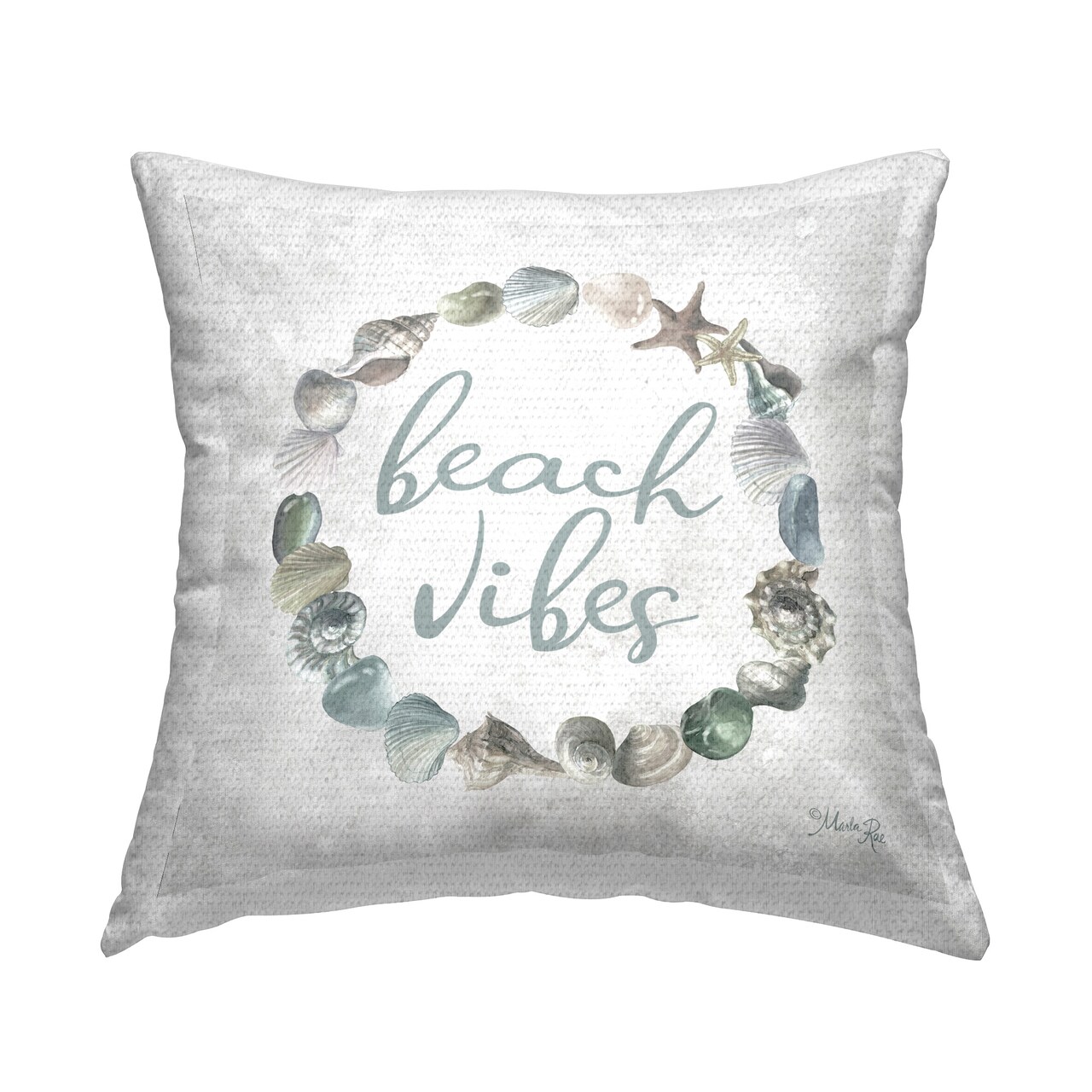 Beach Vibes Shell Wreath Design by Marla Rae Outdoor Printed Pillow